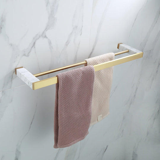 Polished Brass Bathroom Accessory Set with Marble Hardware