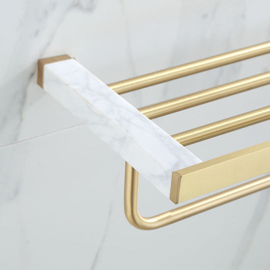Polished Brass Bathroom Accessory Set with Marble Hardware