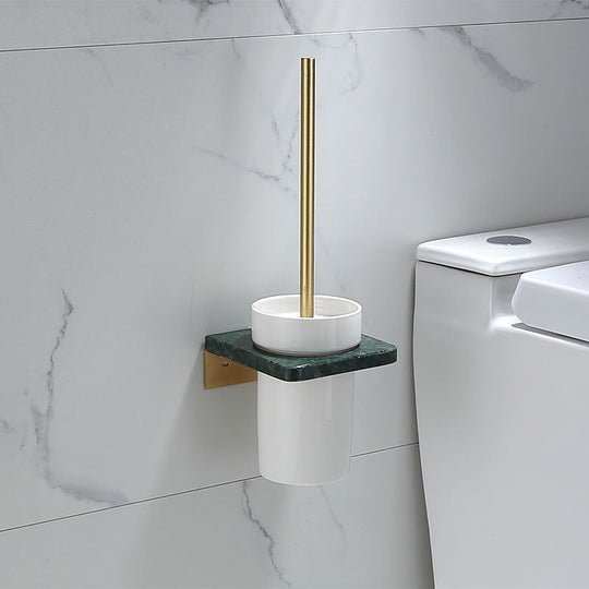 Polished Brass Bathroom Accessory Set with Marble Hardware