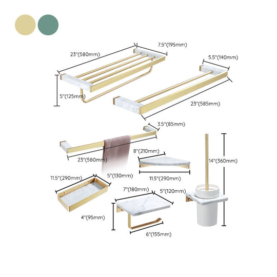 Polished Brass Bathroom Accessory Set with Marble Hardware