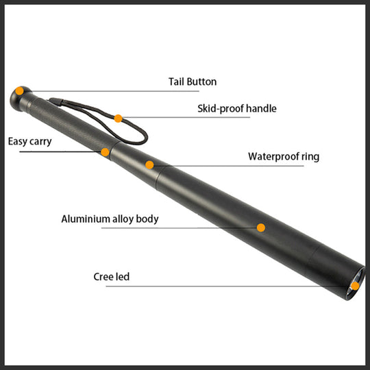 Baseball Bat Shaped LED Flashlight | Aluminium Alloy, 3 Lighting Modes | Emergency & Utility Use