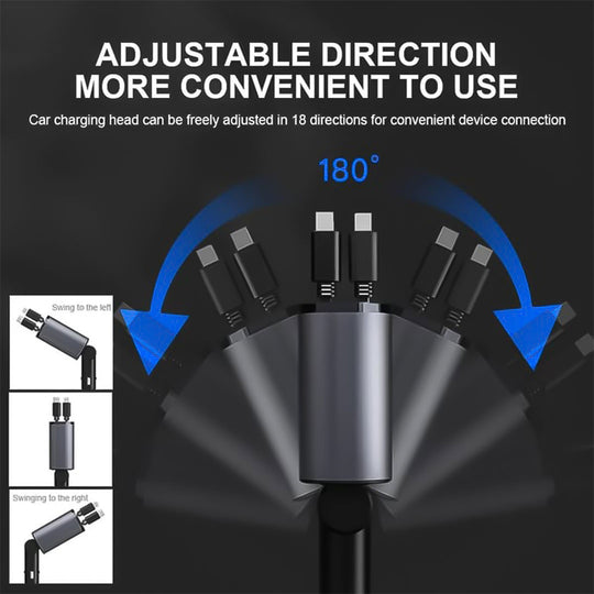 Car Charger Adapter - Retractable Cable - Dual Por