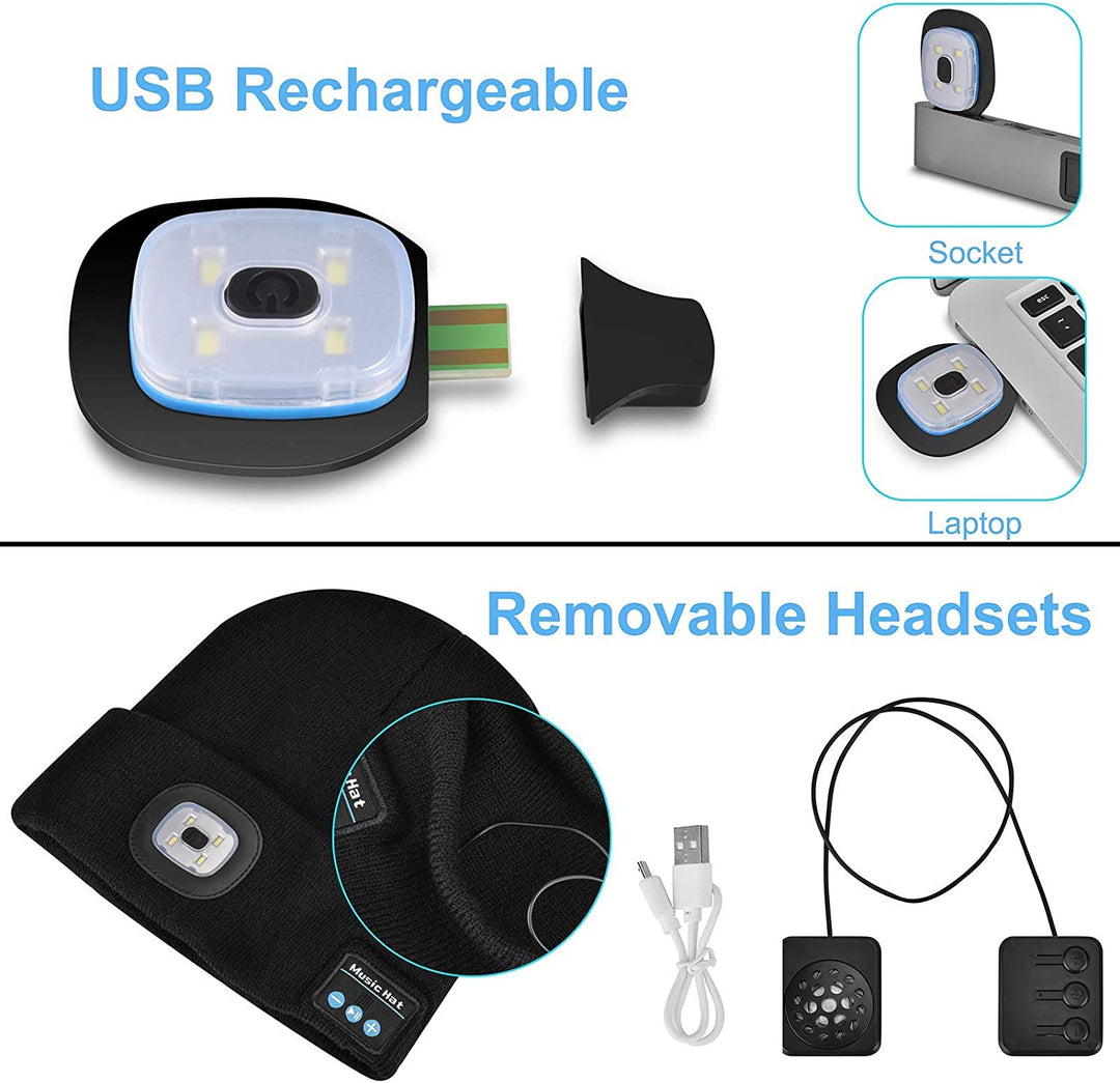 Bluetooth Beanie Hat Light with Wireless Headphones