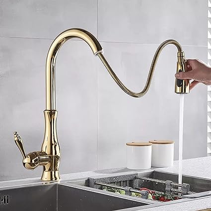 Brass Kitchen Faucet Pull Out Mixer Sink Water Tap 360° Rotation Single Handle