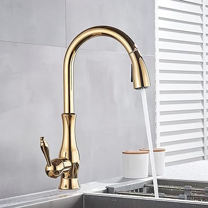 Brass Kitchen Faucet Pull Out Mixer Sink Water Tap 360° Rotation Single Handle