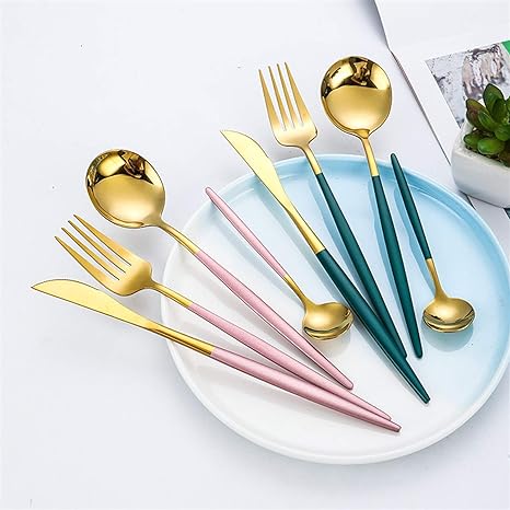 Luxurious Stainless Steel 24-Piece Gold-Silver Cutlery Set