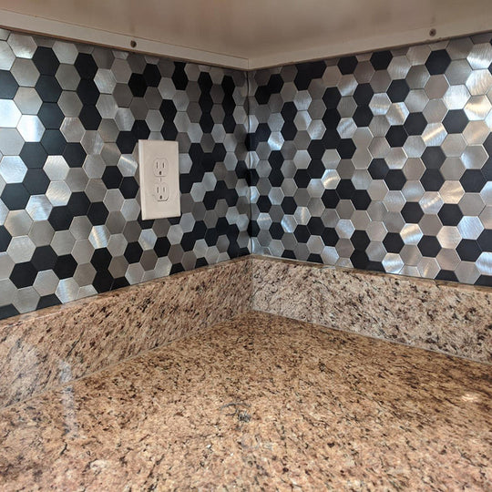 Modern Tile Peel & Stick Metal Mosaic Hexagon Subway Tile