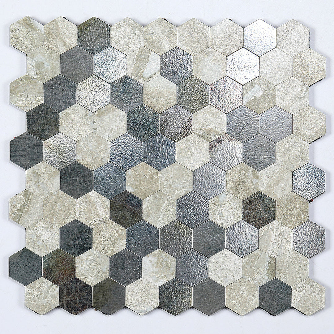 Modern Tile Peel & Stick Metal Mosaic Hexagon Subway Tile