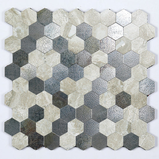 Modern Tile Peel & Stick Metal Mosaic Hexagon Subway Tile