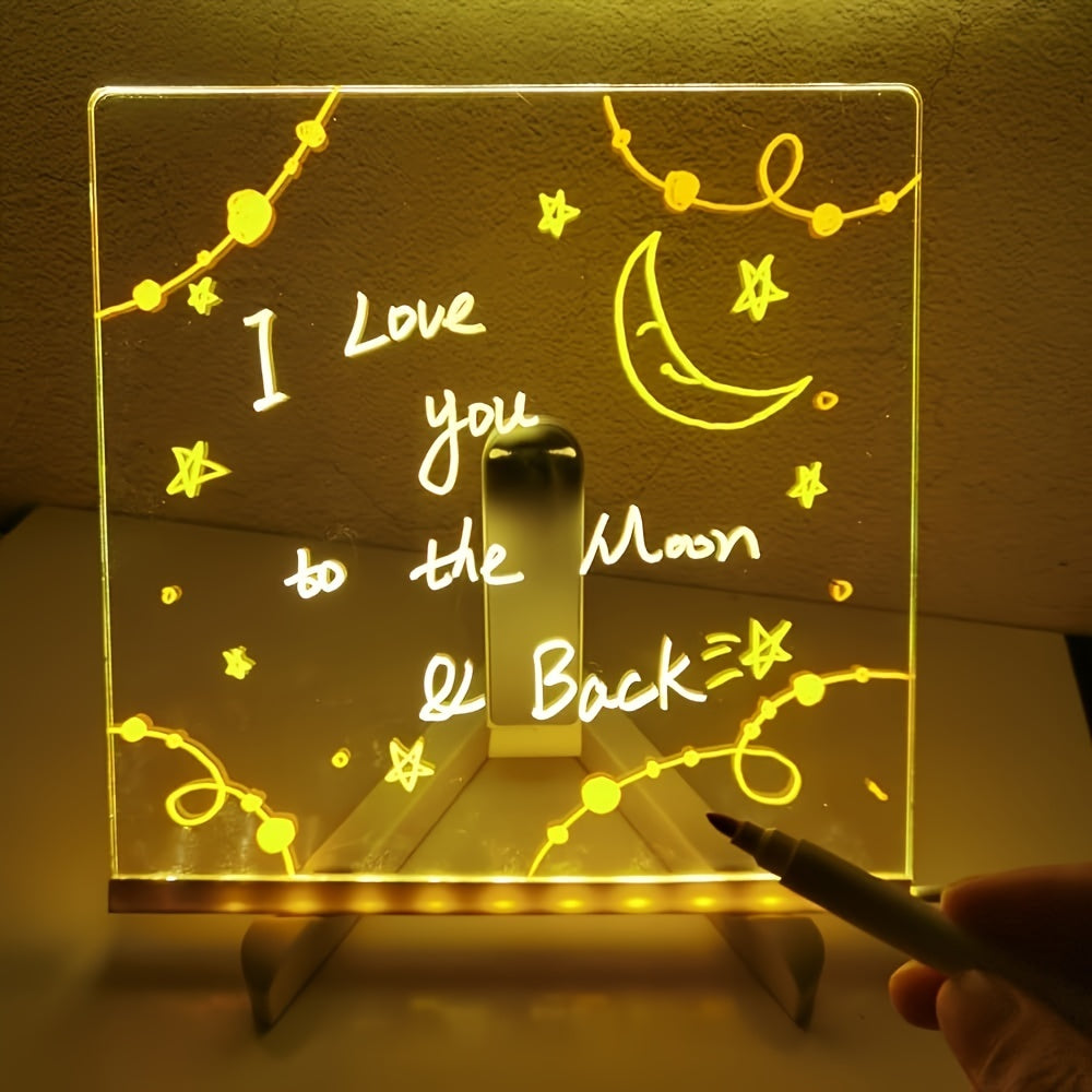 USB LED Noteboard with 12 Coloured Pens - Bright Message Board for Office & Home