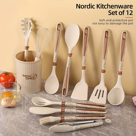 Elegant Silicone Kitchen Utensil Set - Cooking Joy for Your Kitchen