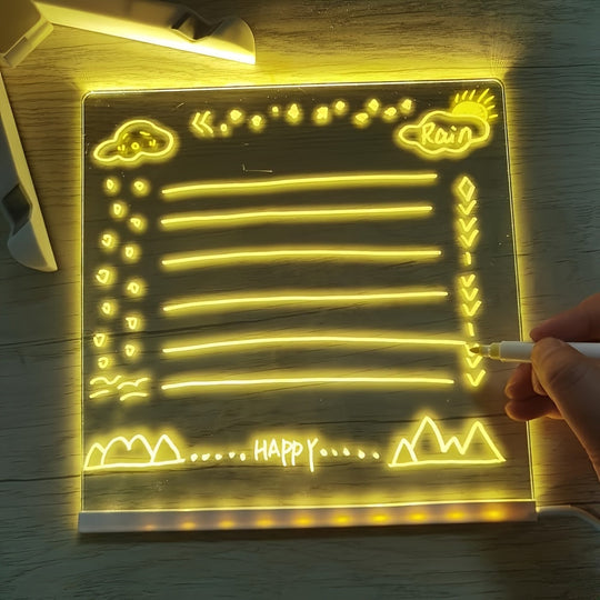 USB LED Noteboard with 12 Coloured Pens - Bright Message Board for Office & Home