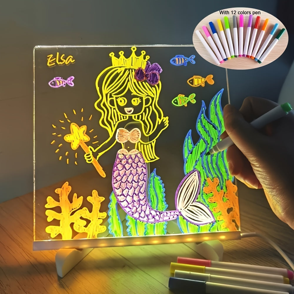 USB LED Noteboard with 12 Coloured Pens - Bright Message Board for Office & Home