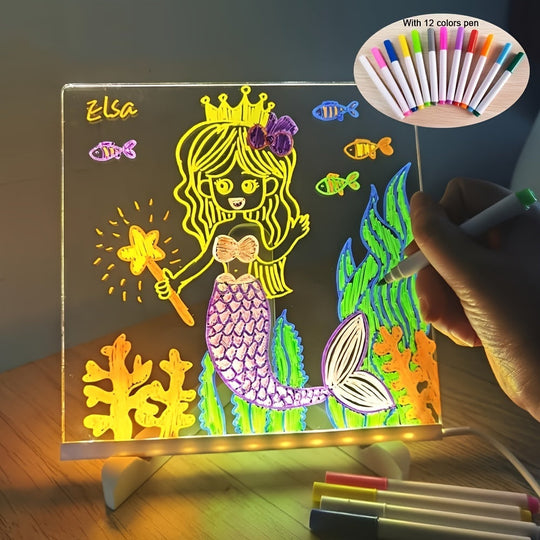 USB LED Noteboard with 12 Coloured Pens - Bright Message Board for Office & Home