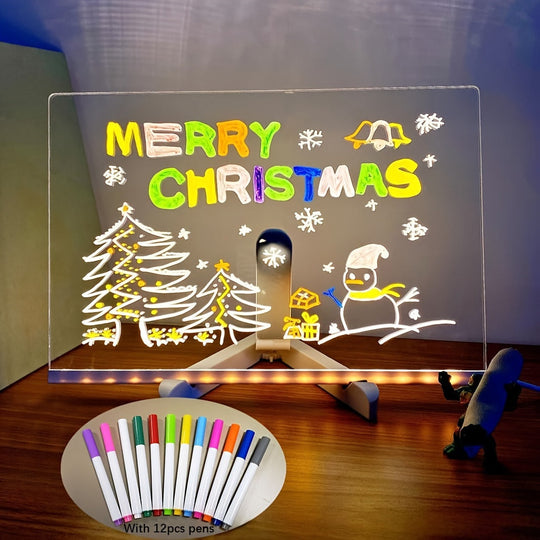 USB LED Noteboard with 12 Coloured Pens - Bright Message Board for Office & Home