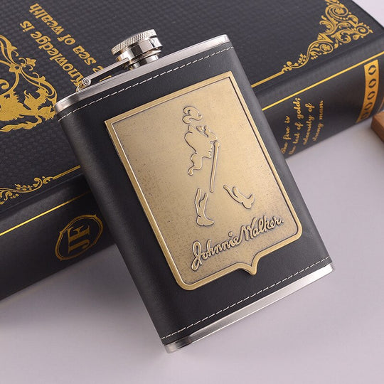 8oz Stainless Steel Whisky Bottle with Alcohol Funnel and Embroidered Golden Silk Fabric Packaging Gift Box Set