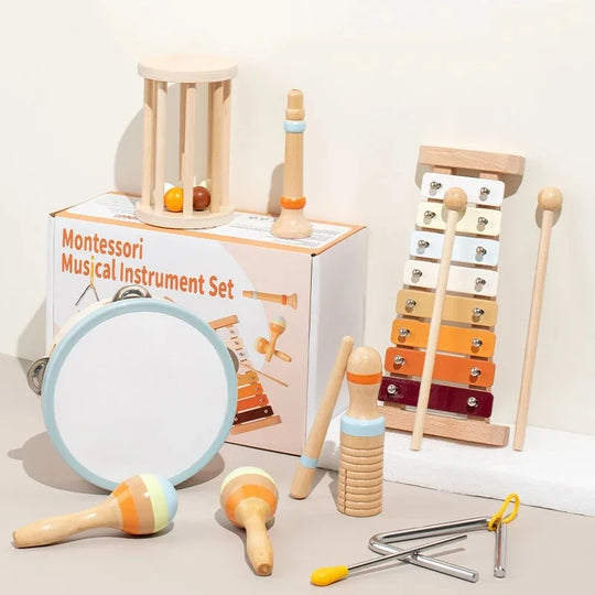 Wooden Montessori Musical Instrument Set for Toddlers - Professionally Tuned Xylophone, Maracas, and More - Educational Gift for Preschoolers