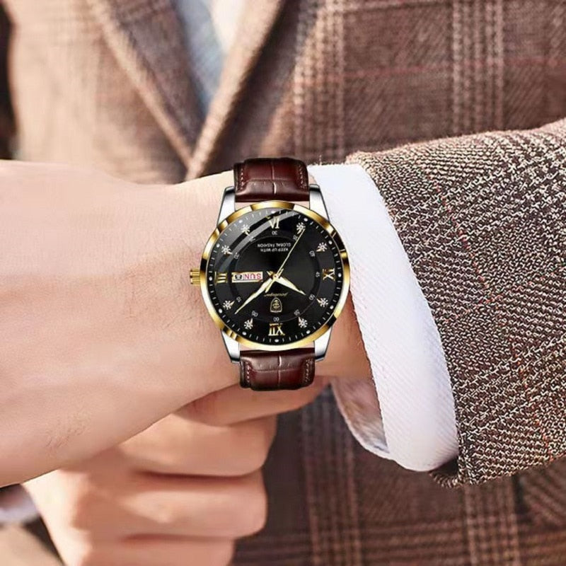 Men’s Waterproof Luminous Wrist Watch – Classic Stainless Steel Design with Glow-in-the-Dark Display