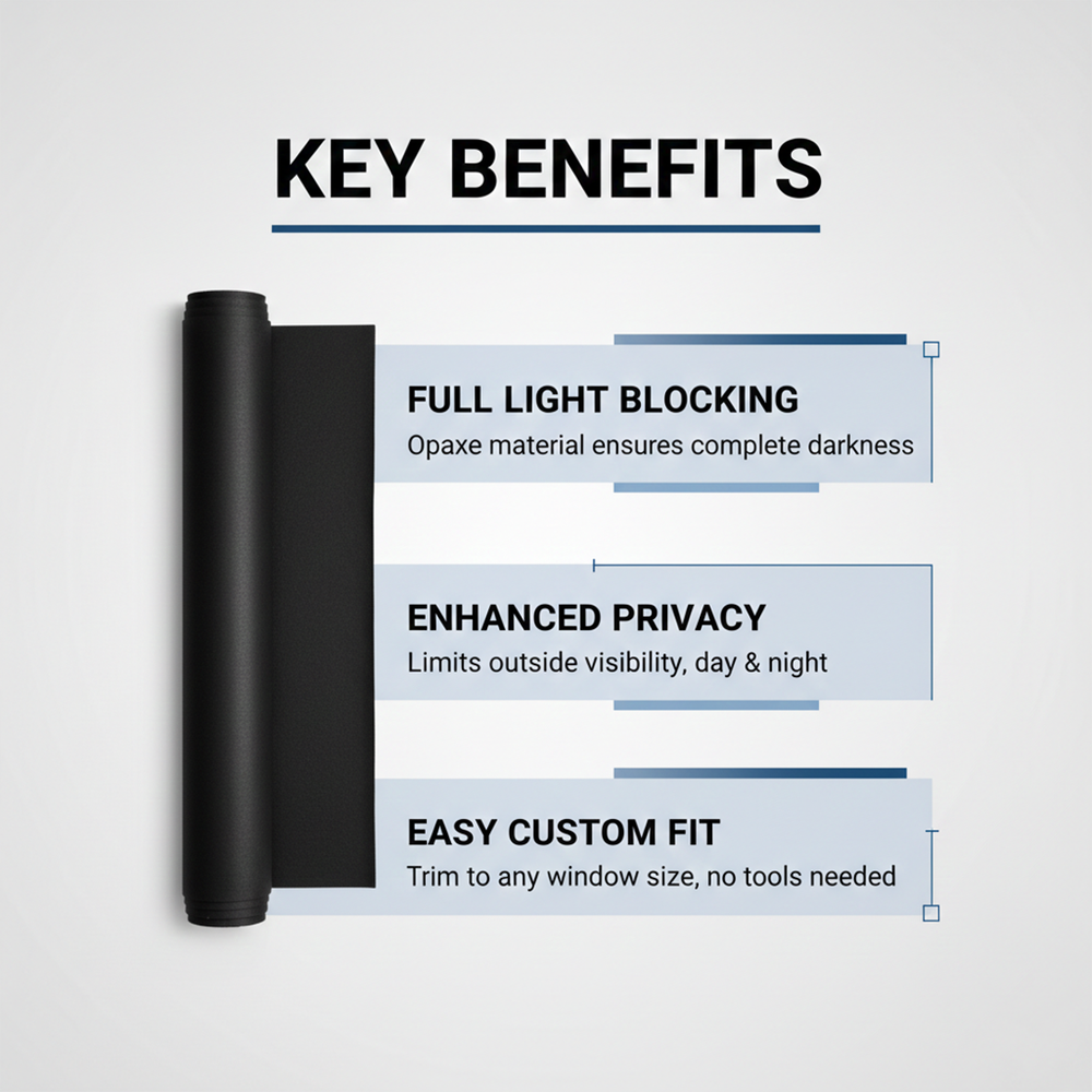 Adhesive Blackout Window Shade for Light Blocking and Privacy Control
