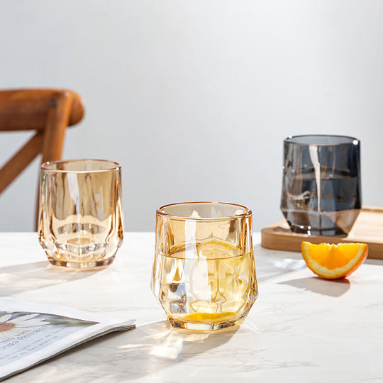Amber Hexagonal Glass Cups