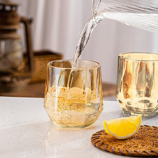 Amber Hexagonal Glass Cups