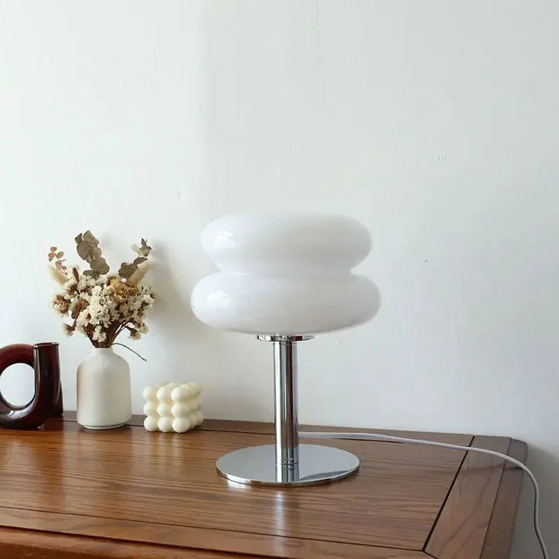 Bedside Lamp - Glass Shade - Chrome Base