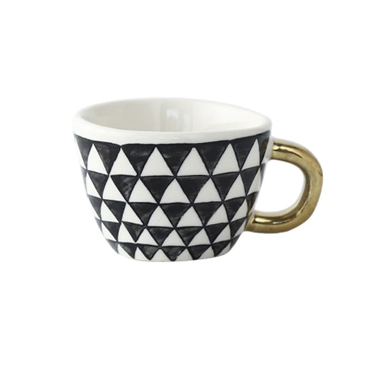 Abstract Geometric Pattern Cup with Gold Handle