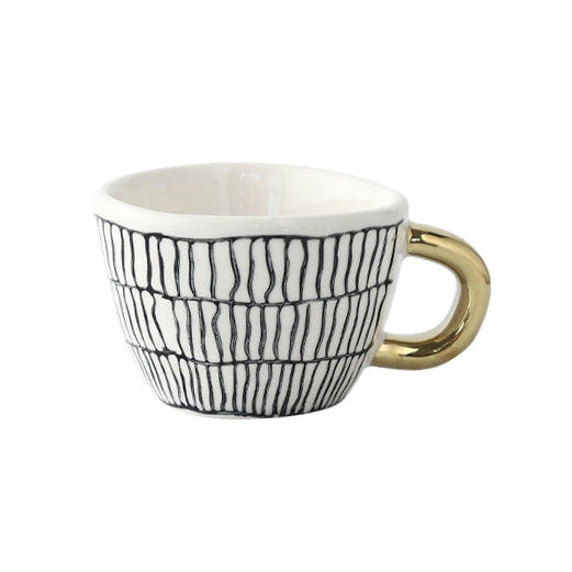 Abstract Geometric Pattern Cup with Gold Handle