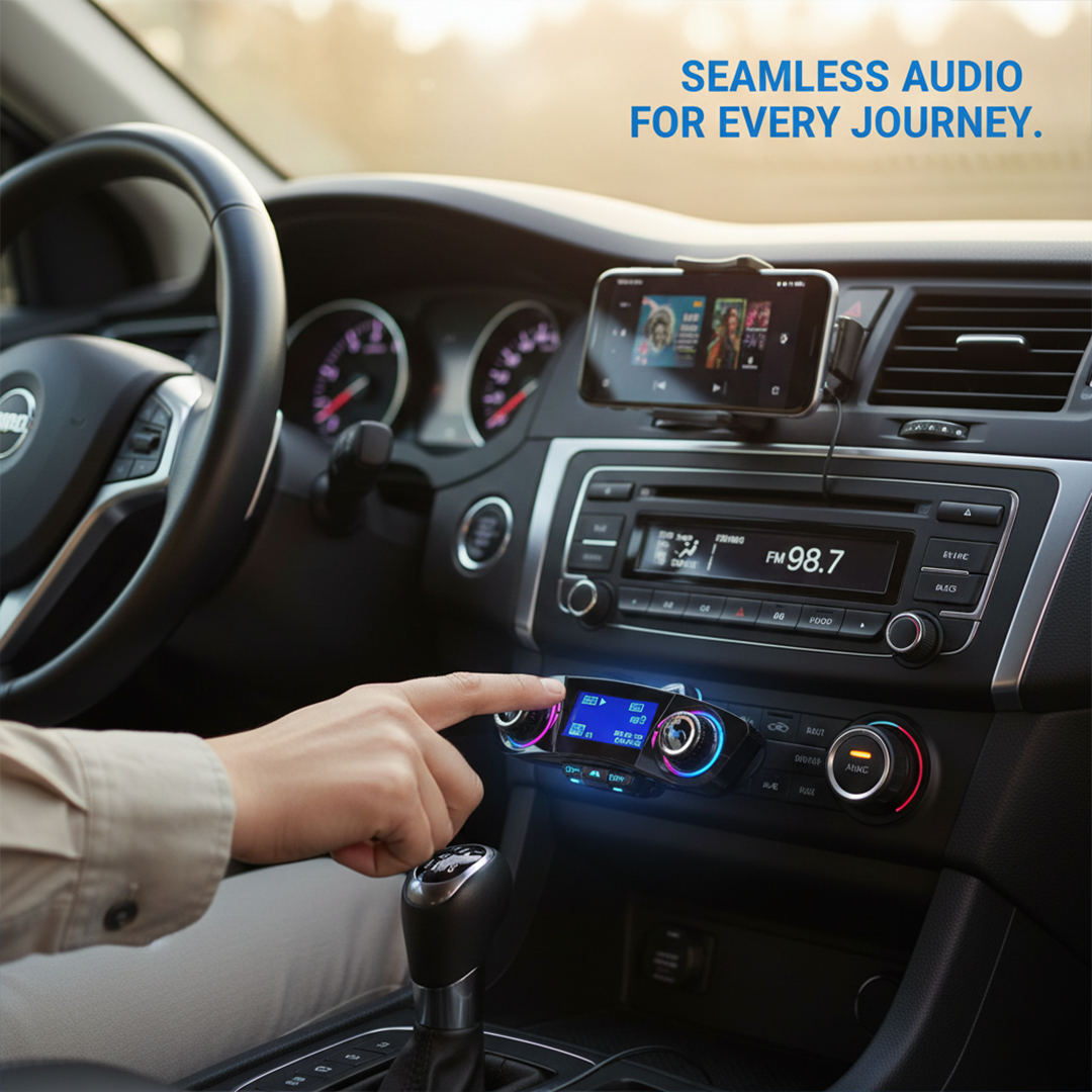 Bluetooth 5.0 Car FM Transmitter - Dual USB Charger - Hands - Free Calling