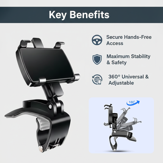 Car Phone Holder - Adjustable Mount - Dashboard Clip