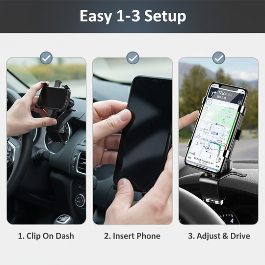 Car Phone Holder - Adjustable Mount - Dashboard Clip