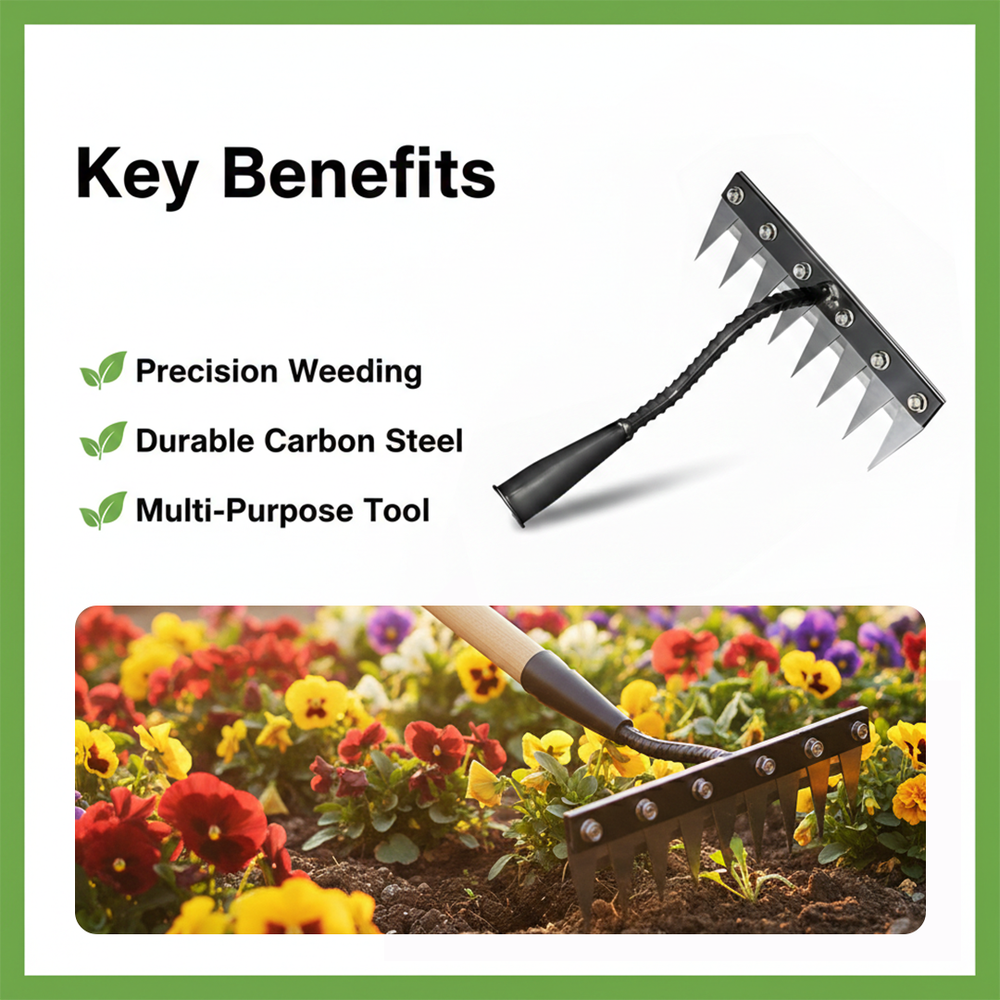 Carbon Steel Garden Weeding Rake Hand Tool with Multi - Tooth Head