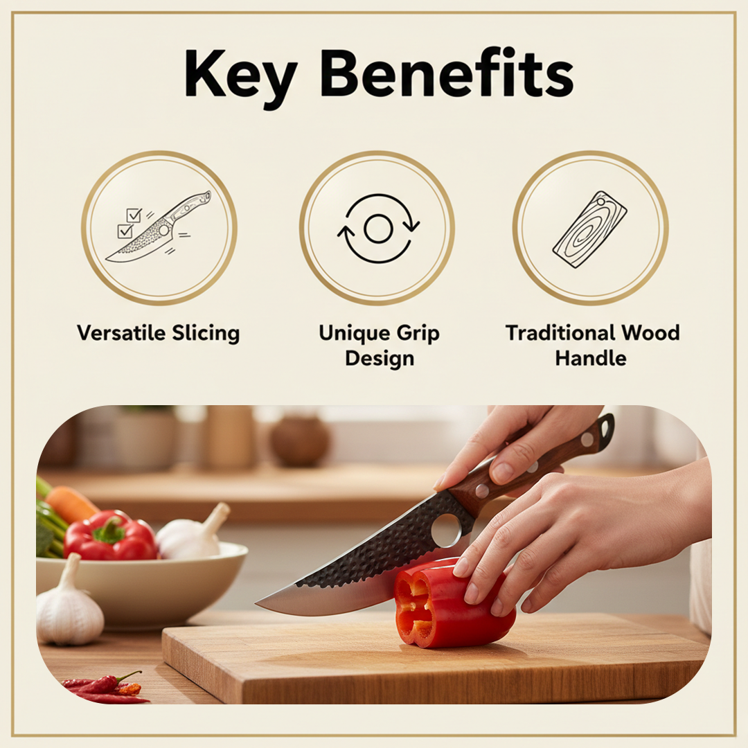 Carbon Steel Utility Kitchen Knife with Wooden Handle