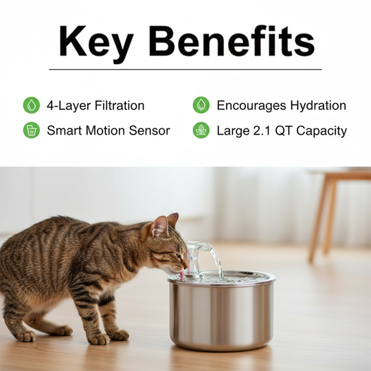 Cat Water Fountain - Stainless Steel - Motion Sensor