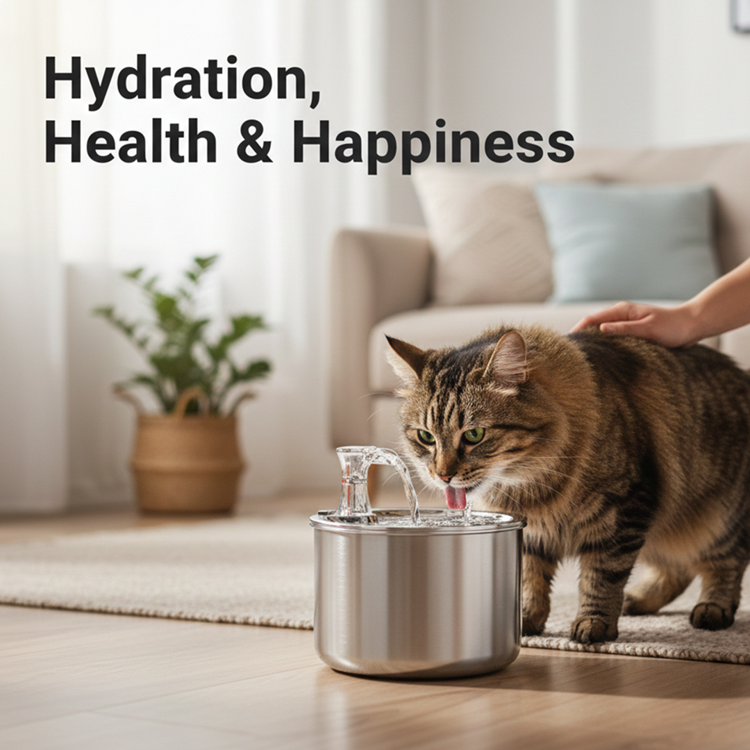 Cat Water Fountain - Stainless Steel - Motion Sensor