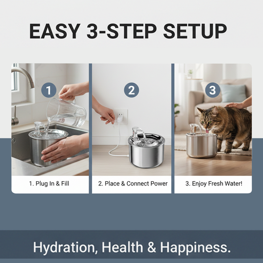 Cat Water Fountain - Stainless Steel - Motion Sensor