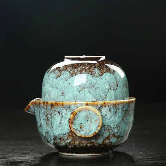 Ceramic Gaiwan Tea Set | Camping Kung Fu Tea Set with 1 Teapot and 1 Cup | Travel Teapot, Coffee Cup, Water Mug, Office Kettle, Drinking Utensils