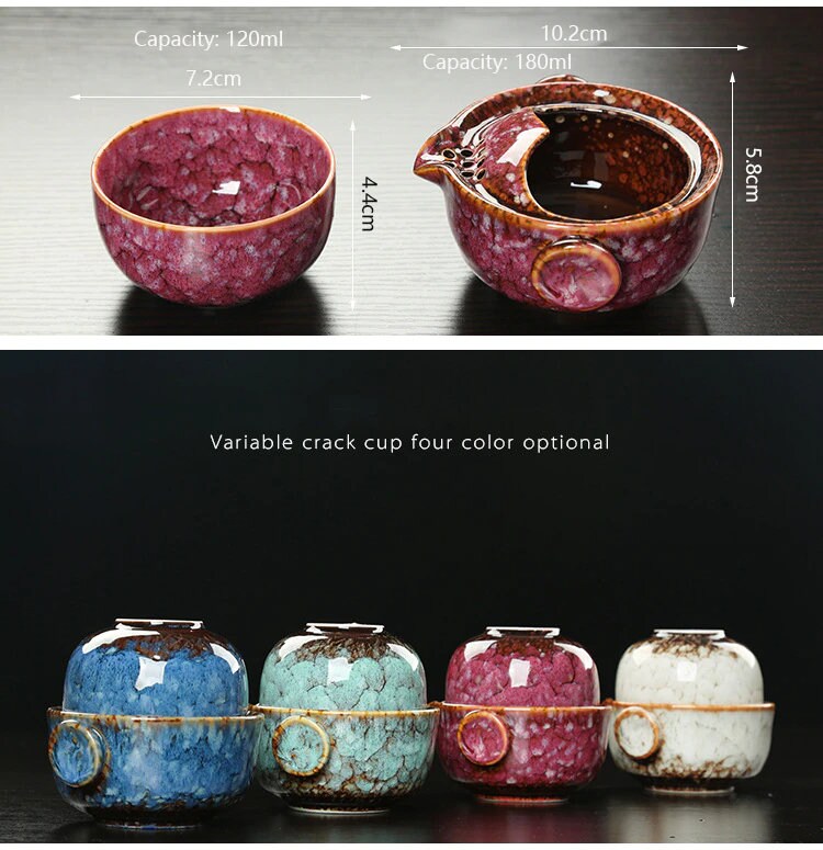Ceramic Gaiwan Tea Set | Camping Kung Fu Tea Set with 1 Teapot and 1 Cup | Travel Teapot, Coffee Cup, Water Mug, Office Kettle, Drinking Utensils