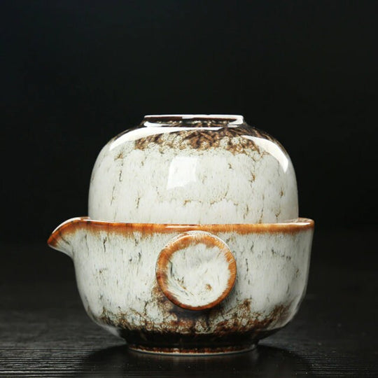 Ceramic Gaiwan Tea Set | Camping Kung Fu Tea Set with 1 Teapot and 1 Cup | Travel Teapot, Coffee Cup, Water Mug, Office Kettle, Drinking Utensils