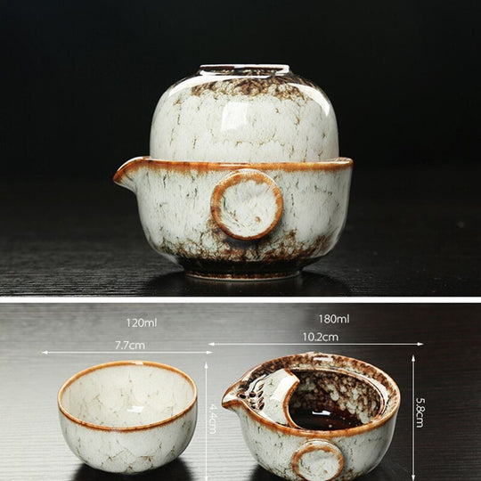 Ceramic Gaiwan Tea Set | Camping Kung Fu Tea Set with 1 Teapot and 1 Cup | Travel Teapot, Coffee Cup, Water Mug, Office Kettle, Drinking Utensils