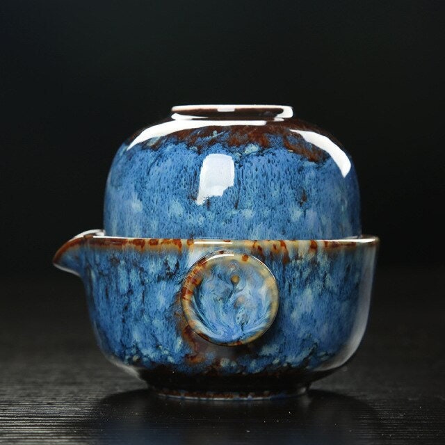 Ceramic Gaiwan Tea Set | Camping Kung Fu Tea Set with 1 Teapot and 1 Cup | Travel Teapot, Coffee Cup, Water Mug, Office Kettle, Drinking Utensils