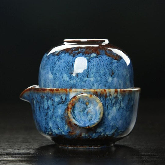 Ceramic Gaiwan Tea Set | Camping Kung Fu Tea Set with 1 Teapot and 1 Cup | Travel Teapot, Coffee Cup, Water Mug, Office Kettle, Drinking Utensils