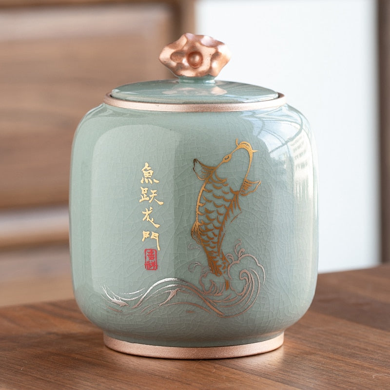 Ceramic Teapot Tea Cajon - Moisture-Proof Sealed Storage Container for Tea and Candy
