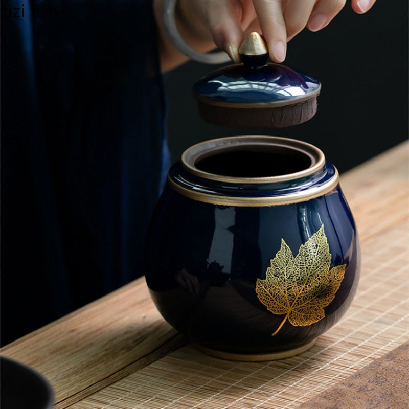Ceramic Teapot Tea Cajon - Moisture-Proof Sealed Storage Container for Tea and Candy