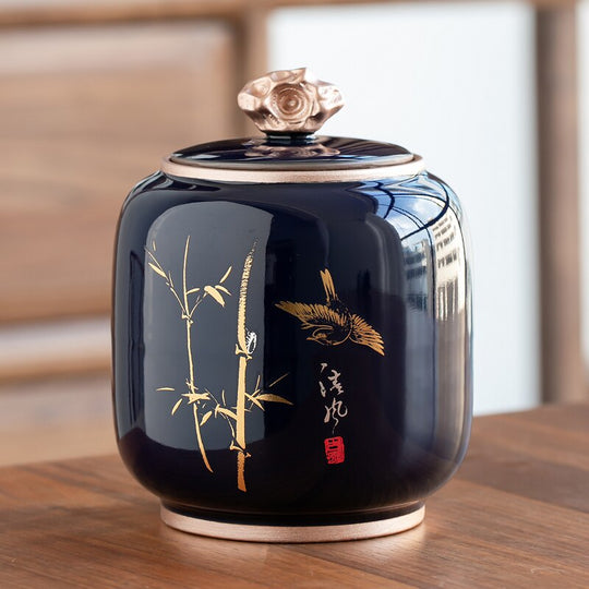 Ceramic Teapot Tea Cajon - Moisture-Proof Sealed Storage Container for Tea and Candy