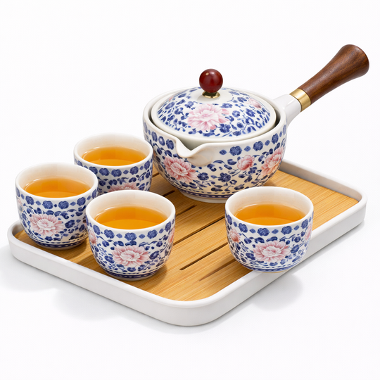 Ceramic Tea Pot Set - Rotating Design - Infuser Included