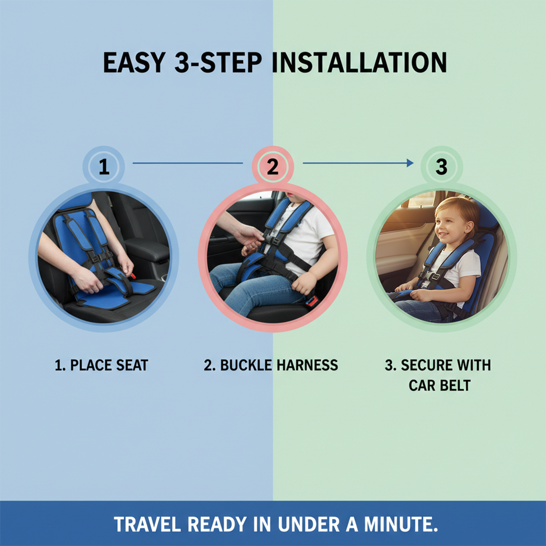 Child Travel Seat - Portable Design - Safety Harness