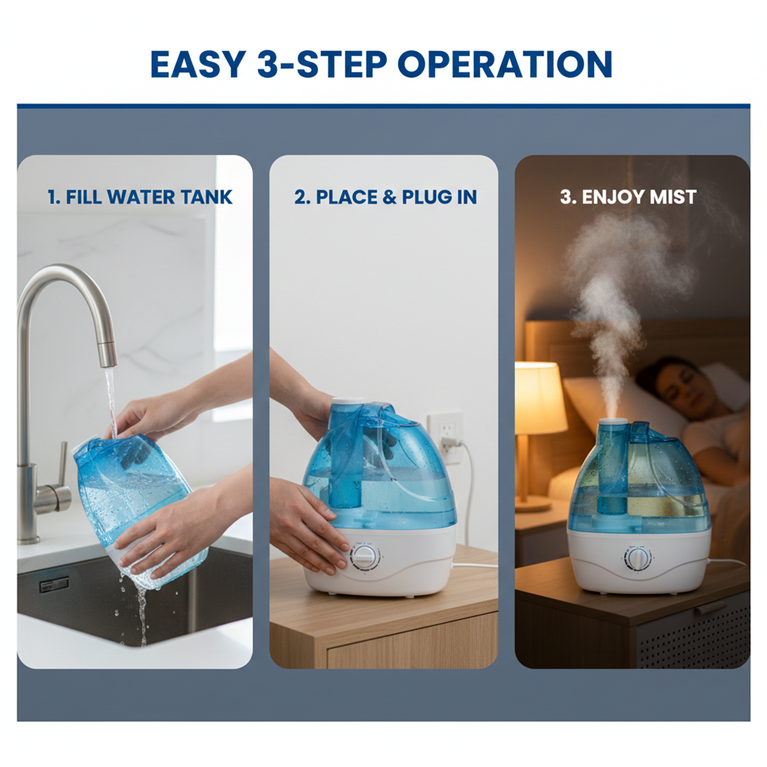 Cool Mist Humidifier - Ultrasonic Operation - Adjustable Output