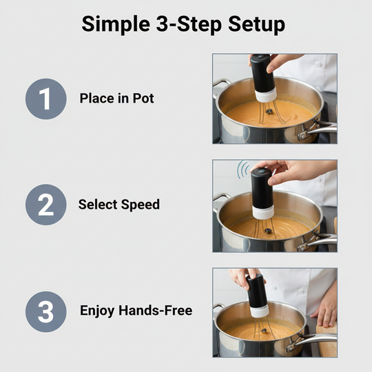 Cordless Automatic Pan Stirrer with 3 Speed Settings - Battery Operated Kitchen Mixer