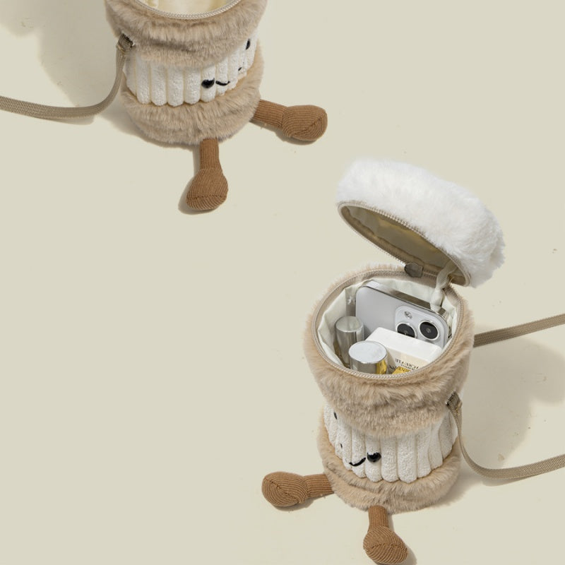 Cute Happy Coffee Cup Holder Plush Bag